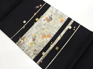 金彩花々・蝶模様織出し開き名古屋帯（額縁仕立て）